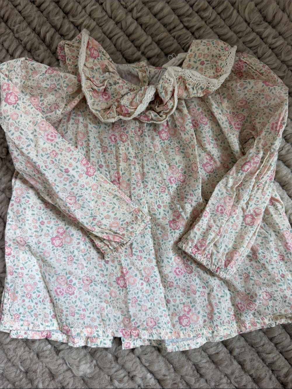 Girls Long-Sleeve Floral Ruffle Collar Top - Pink/Cream